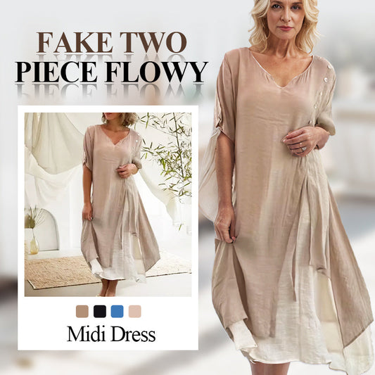 🔥2025 Hot Sale🔥Women’s Fake Two-Piece Flowy Midi Dress