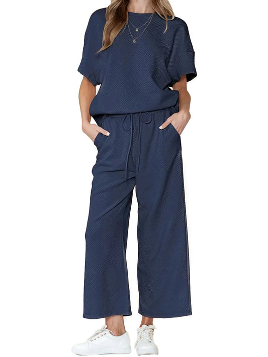 🔥HOT SALE🔥WOMEN'S TEXTURED LOOSE FIT T SHIRT SET
