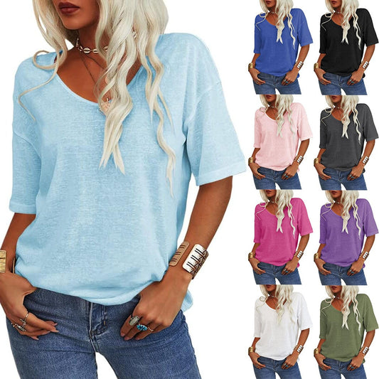 🌞Summer Sale 50% OFF🔥Women's Solid Color V-Neck T-shirt