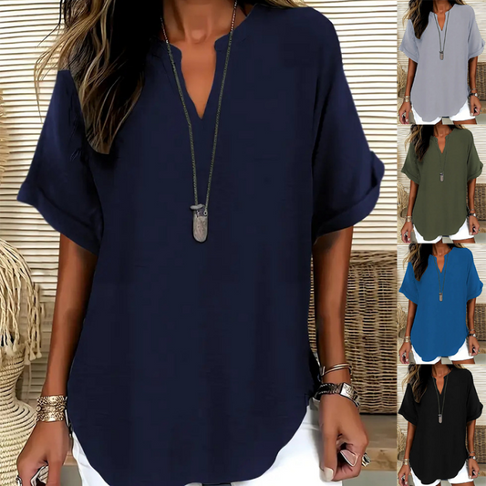 🌞Summer Sale 50% OFF✨Fashion Loose Solid Color Short Sleeve Top