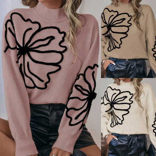 🔥Limited-time offer: 50% off☀️Women’s Floral Mock Neck Long Sleeve Sweater