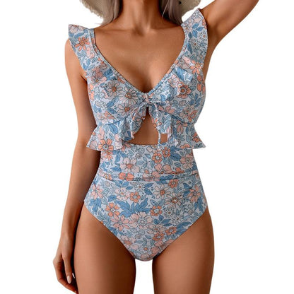 🏖️Summer Hot Sale 🌊 Aqua Eve Women’s Tummy-Control One-Piece Swimsuit💃Flattering V-Neck🩱Ruched Slimming Design🌸Elegant Ruffle & Chic Cut-Out 💕