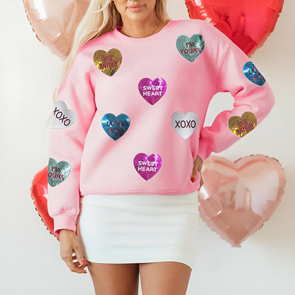 ❤️Valentine's Day Pre-Sale✨Womens Valentine's Day Sweatshirt with Heart Sequins
