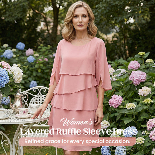 🔥Last Day Sale 60% OFF⏰👗Women's Elegant Layered Ruffle Sleeve Dress – Effortless Style for Every Occasion💃