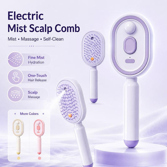 ⏳LAST DAY - 60% Off🔥Electric Spray Air Cushion Massage Comb💆‍♀️Self-Cleaning 🧼, Tangle-Free ✂️ & Frizz-Control Hair Brush with Soothing Mist Spray