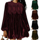 🎅 HOLIDAY HAUL SALE👗Womens A-Line Velvet Lace Overall Pleated Babydoll Mini Dress