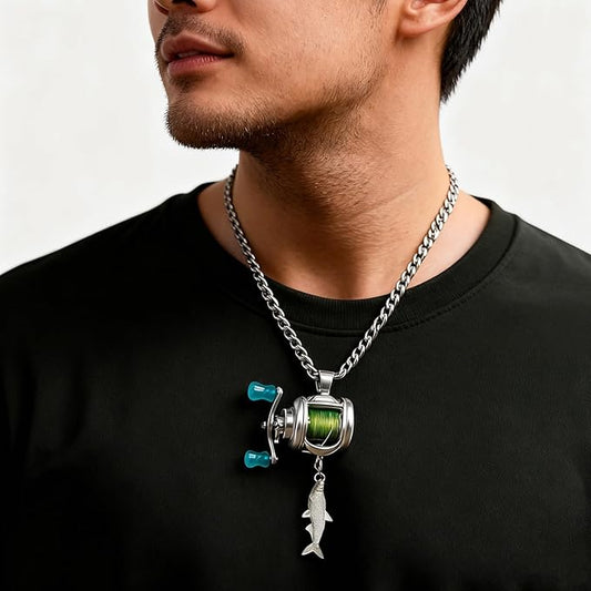 🎅 HOLIDAY HAUL SALE🎣Miniature Fishing Reel Pendant Necklace🎁