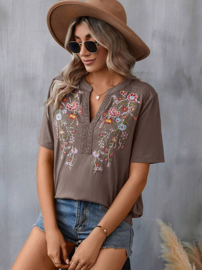 🌸Spring Sale 60% OFF👕Embroidered Notched Short Sleeve T-Shirt✨