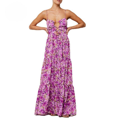 🌞Summer Sale 50% OFF🔥Floral Print Tie Front Tiered Maxi Dress