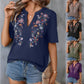 🌸Spring Sale 60% OFF👕Embroidered Notched Short Sleeve T-Shirt✨
