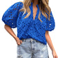 🌞Summer Sale 50% OFF🔥V Neck Buttons Hollow Out Lace Embroidered Blouses Shirts