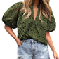 🌞Summer Sale 50% OFF🔥V Neck Buttons Hollow Out Lace Embroidered Blouses Shirts