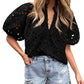 🌞Summer Sale 50% OFF🔥V Neck Buttons Hollow Out Lace Embroidered Blouses Shirts