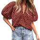 🌞Summer Sale 50% OFF🔥V Neck Buttons Hollow Out Lace Embroidered Blouses Shirts