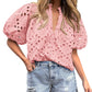 🌞Summer Sale 50% OFF🔥V Neck Buttons Hollow Out Lace Embroidered Blouses Shirts