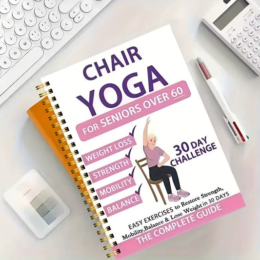📓At-Home Fitness Journal💞30-Day Chair Yoga Weight Loss Spiral-Bound Notebook & Step-by-Step Exercise Guide