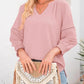 💥Last Day Special Sale 60% OFF👚Womens 3/4 Lantern Sleeve Casual V-Neck T-Shirts Pleated Loose Hollow-Out Blouse