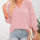 💥Last Day Special Sale 60% OFF👚Womens 3/4 Lantern Sleeve Casual V-Neck T-Shirts Pleated Loose Hollow-Out Blouse
