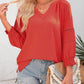 💥Last Day Special Sale 60% OFF👚Womens 3/4 Lantern Sleeve Casual V-Neck T-Shirts Pleated Loose Hollow-Out Blouse