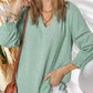 💥Last Day Special Sale 60% OFF👚Womens 3/4 Lantern Sleeve Casual V-Neck T-Shirts Pleated Loose Hollow-Out Blouse