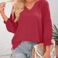 💥Last Day Special Sale 60% OFF👚Womens 3/4 Lantern Sleeve Casual V-Neck T-Shirts Pleated Loose Hollow-Out Blouse
