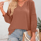 💥Last Day Special Sale 60% OFF👚Womens 3/4 Lantern Sleeve Casual V-Neck T-Shirts Pleated Loose Hollow-Out Blouse