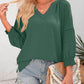 💥Last Day Special Sale 60% OFF👚Womens 3/4 Lantern Sleeve Casual V-Neck T-Shirts Pleated Loose Hollow-Out Blouse