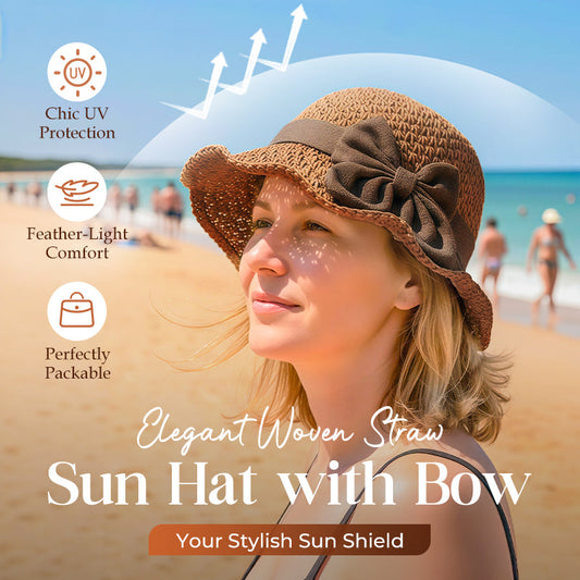 🔥Last Day Sale 60% OFF⏰👒🏖️Elegant Woven Straw Sun Hat with Bow🏝️