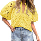🌞Summer Sale 50% OFF🔥V Neck Buttons Hollow Out Lace Embroidered Blouses Shirts
