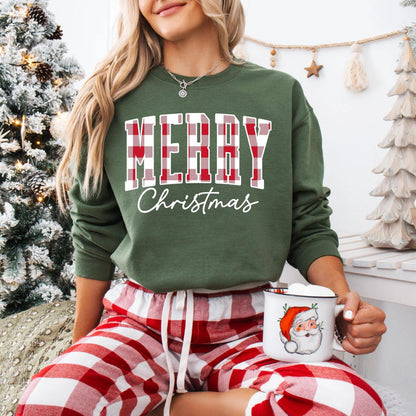🎄🎁“Merry Christmas” Plaid Graphic Sweatshirt☃️🎅