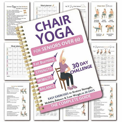 📓At-Home Fitness Journal💞30-Day Chair Yoga Weight Loss Spiral-Bound Notebook & Step-by-Step Exercise Guide