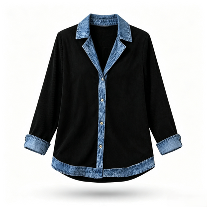 ⌛⏰Last Day 50% OFF🎁🧥Women's Elegant Denim Spliced Ribbed Knit Coat