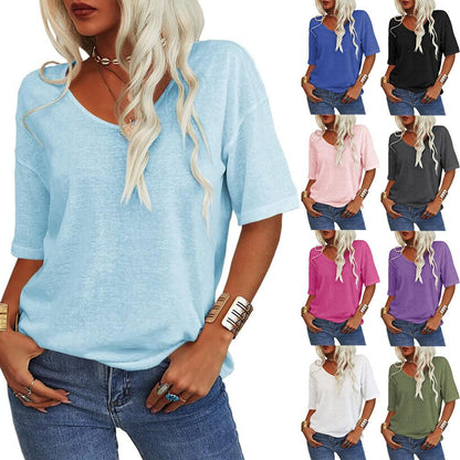 🌞Summer Sale 50% OFF🔥Women's Solid Color V-Neck T-shirt