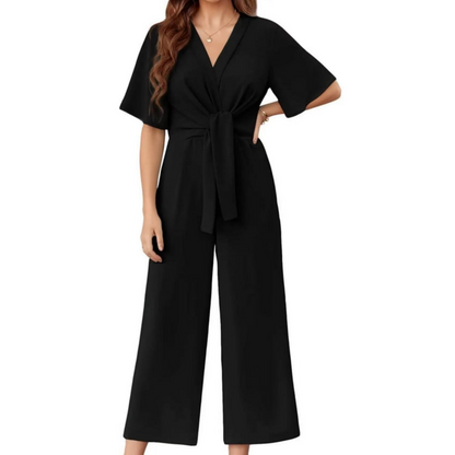 🌞Summer Sale 50% OFF🔥Women's Elegant V-Neck Wide Leg Waist Tie Jumpsuit
