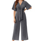 🌞Summer Sale 50% OFF🔥Women's Elegant V-Neck Wide Leg Waist Tie Jumpsuit