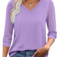 🏖️Summer Hot Sale 60% OFF🏝️Women's Casual V-Neck Lace 3/4 Length Sleeve Top💫