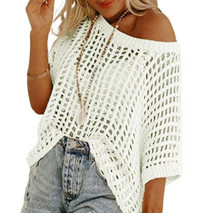 ⏳Time-Limited Special 60% Off⏰Womens Casual Short Sleeve Hollow Out Pullover Knit Tops