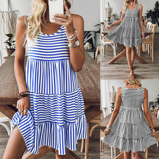 🌞Summer Sale 49% OFF🔥Women's Striped Print Vest Dress