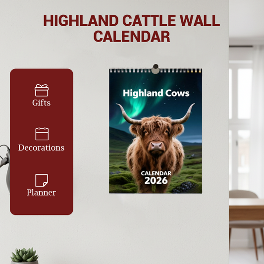 🐂🗓️2026 Decorative Highland Cattle Wall Calendar🎁