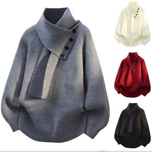 🎅 HOLIDAY HAUL SALE🧣Unisex Casual Ribbed Sweater with Detachable Scarf🎁