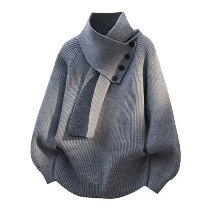 🎅 HOLIDAY HAUL SALE🧣Unisex Casual Ribbed Sweater with Detachable Scarf🎁