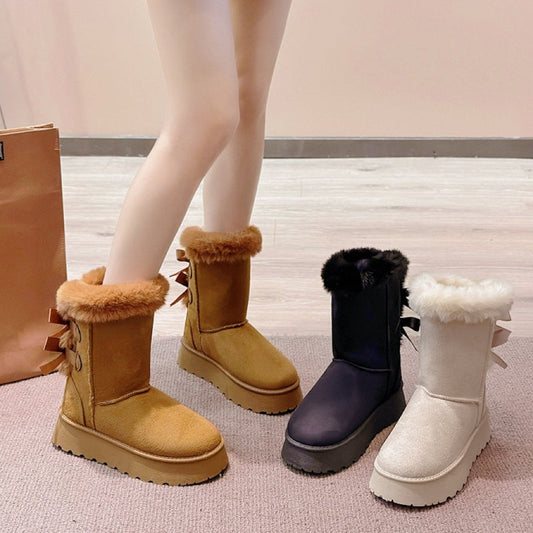 🎅 HOLIDAY HAUL SALE🎀👢Women's Platform Snow Boots with Bow Detail🎁