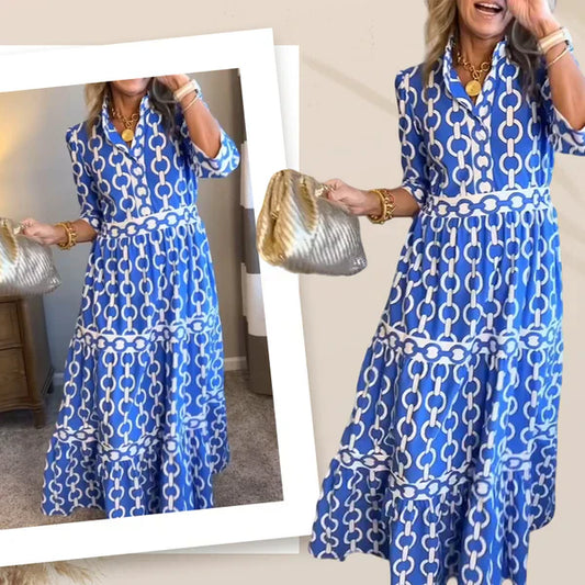 🌸Spring Sale 60% OFF💐Women’s Geometric Print V-Neck Maxi Dress