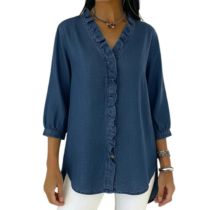 ⏳Time-Limited Special 60% Off⏰Women's Casual Ruffle V-Neck Shirt | Soft, Breathable & Flattering High-Low Hem ✨