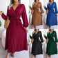 Women's Long Length Pleated Wrap Tie Dress