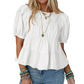 🌸Spring Sale 60% OFF👕✨Women's Puff Sleeve Smocked Peplum Top – Romantic Fit, Flowy Tiered Hem & Chic White Style 👗