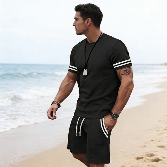 ⏳Time-Limited Special 60% OFF⏰Men's Striped T-Shirt & Shorts 2-Piece Set👍