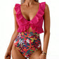 🏖️Summer Hot Sale 🌊 Aqua Eve Women’s Tummy-Control One-Piece Swimsuit💃Flattering V-Neck🩱Ruched Slimming Design🌸Elegant Ruffle & Chic Cut-Out 💕