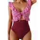 🏖️Summer Hot Sale 🌊 Aqua Eve Women’s Tummy-Control One-Piece Swimsuit💃Flattering V-Neck🩱Ruched Slimming Design🌸Elegant Ruffle & Chic Cut-Out 💕