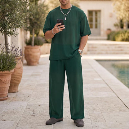 🔥Last Day Sale 60% OFF⏰👔Men's T-Shirt & Wide-Leg Pants 2-Piece Set🎁